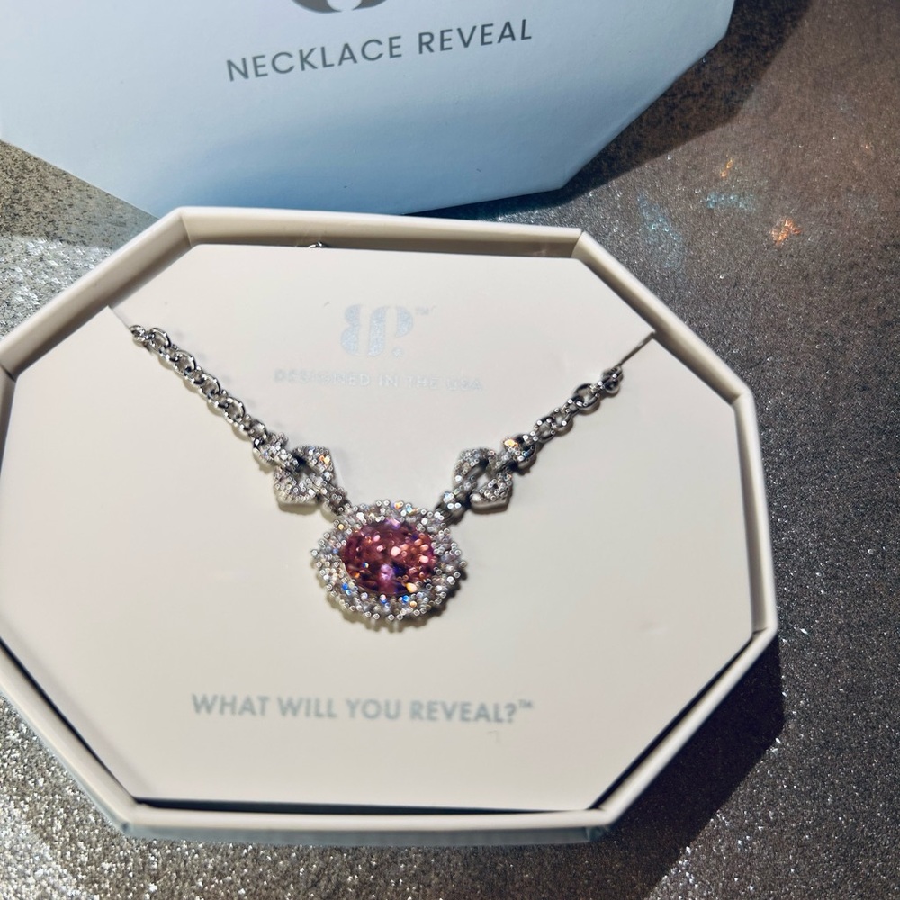 Bomb Party Pink Rose Quartz Necklace on Rhodium New NK86572 - Picture 6 of 7